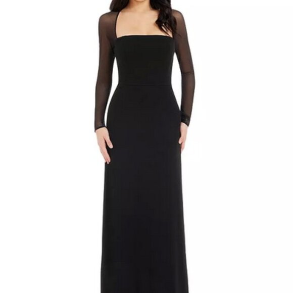 Dress The Population Black Maxwell Square Neck Long Sleeve Gown - Picture 1 of 6